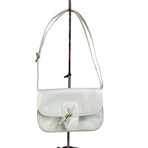 Lederer Vintage Handbag Womens Small White Leather Gold Trim‎ Tasseled Purse